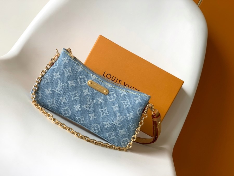 bags1 Monogram Denim Liv Pochette with Gold Chain (Copy)
